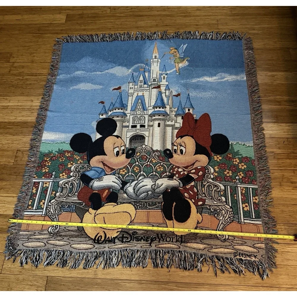 Vintage Disney WDW Mickey & Minnie Mouse Tapestry Woven Throw Blanket 60 x 50